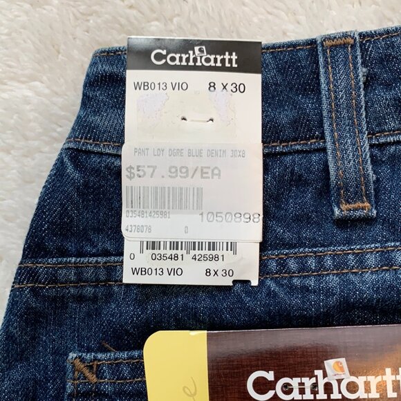 Carhartt for Women Washed Denim Dungaree Blue Jeans 8 x 30 Cargo NWT Comfort - Picture 4 of 8